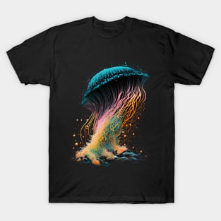 A mesmerizing underwater scene featuring a fluorescent jellyfish T-Shirt